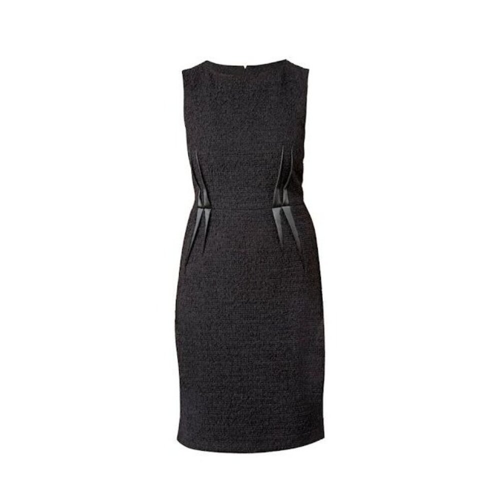 Armani Collezioni Black Boucle Sleeveless Sheath Dress Size 6 Wool Satin Darts